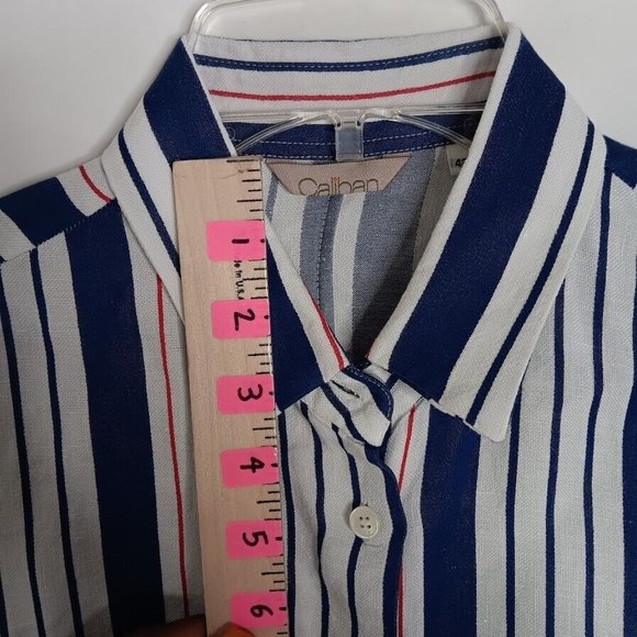 Caliban Made In Italy Shirt Dress size 40 Linen full button-Up Navy White Red - Picture 14 of 14
